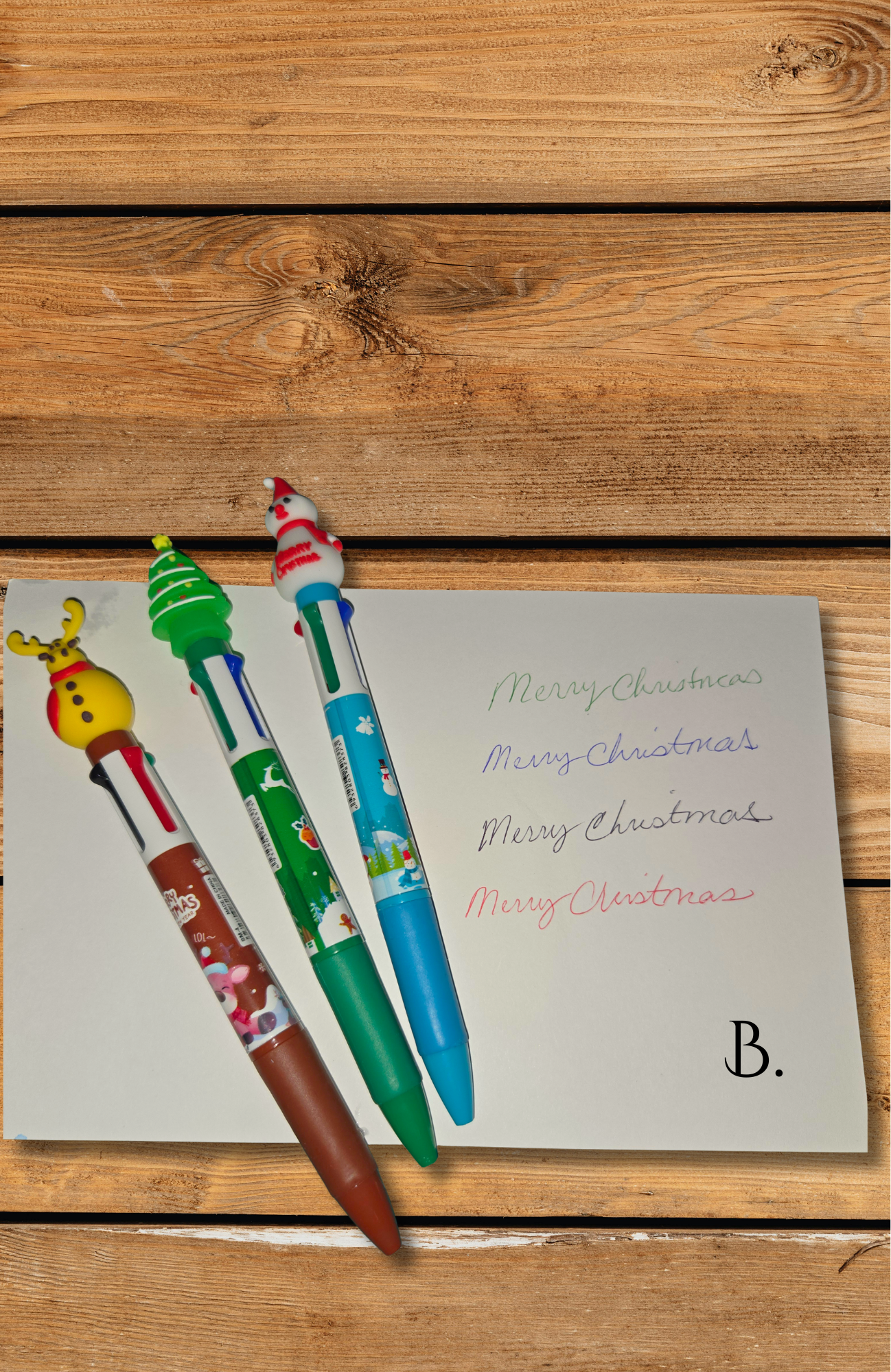 Set of 2 - Christmas Novelty Pens | Multicolor Push Pens & Black Ink Twist Pen | Holiday Stationery