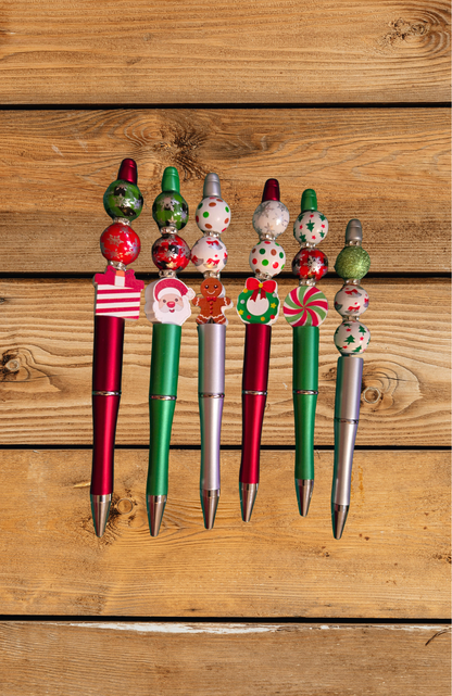 Set of 2 - Christmas Novelty Pens | Multicolor Push Pens & Black Ink Twist Pen | Holiday Stationery