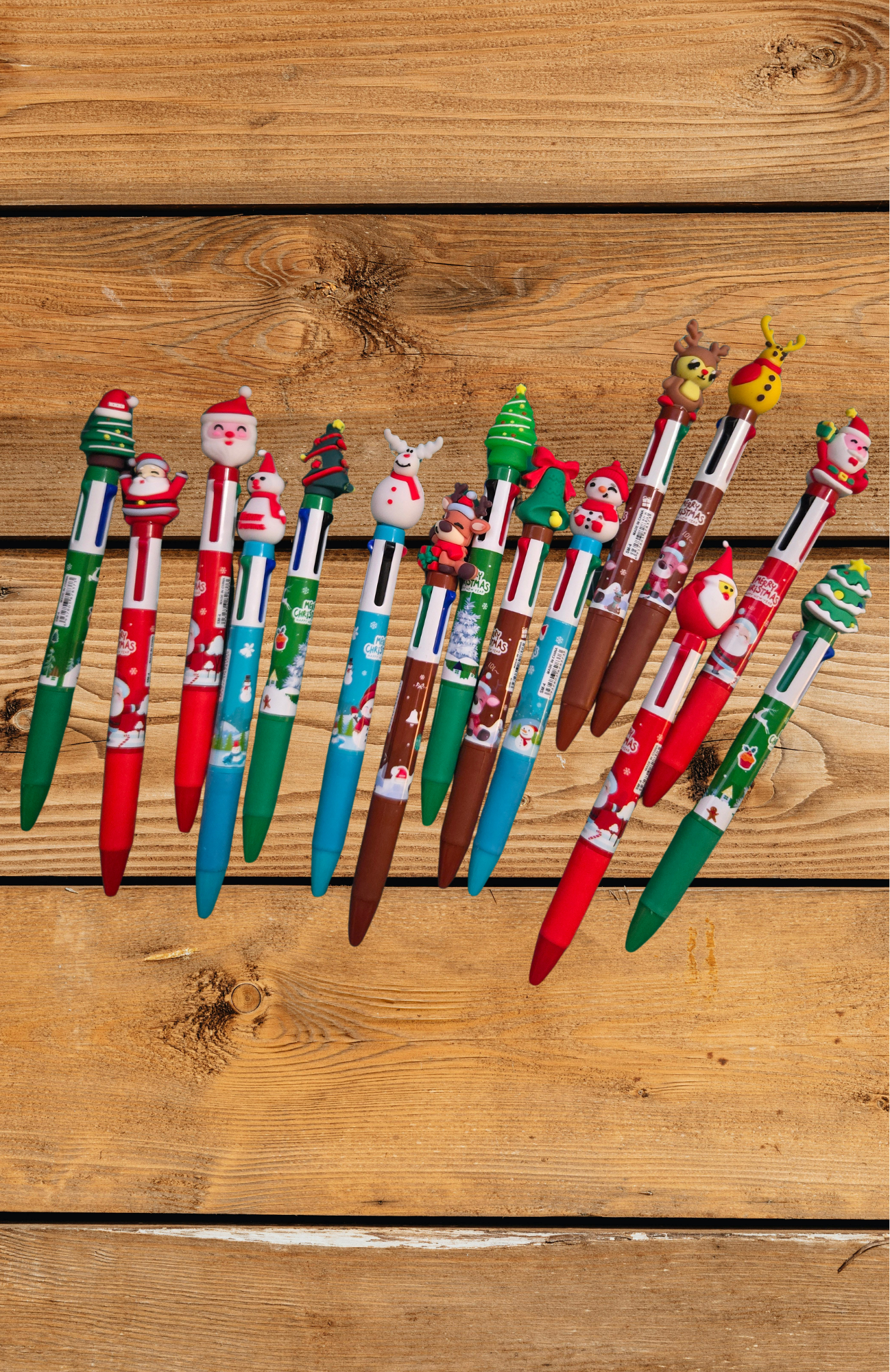 Set of 2 - Christmas Novelty Pens | Multicolor Push Pens & Black Ink Twist Pen | Holiday Stationery