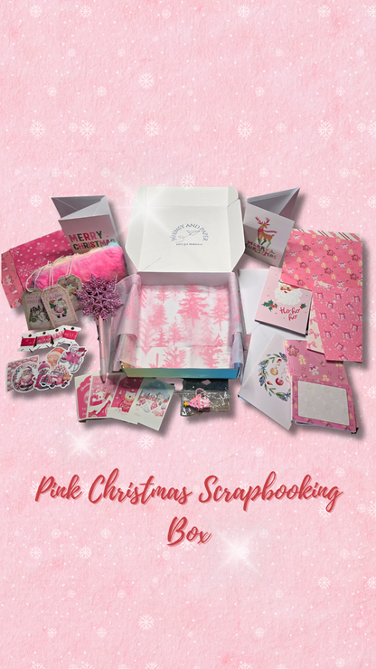 Grab Box: Pink Christmas Scrapbooking/Journal Paper and Stickers Kit