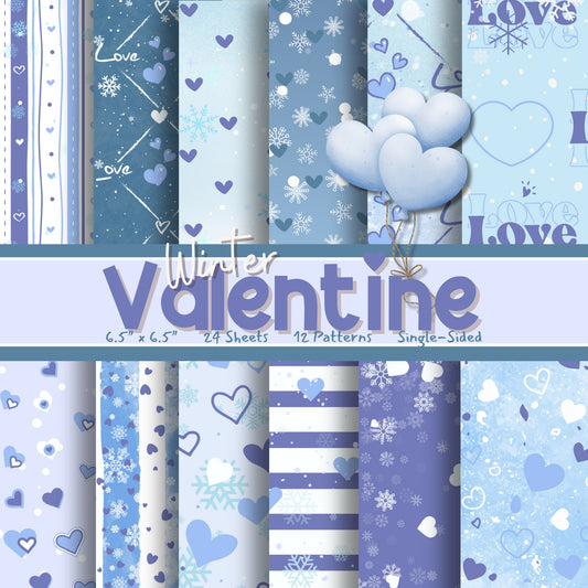 Winter Valentine Blue and White Love Scrapbook/Decorative Paper (Blue, 6.5" x 6.5")