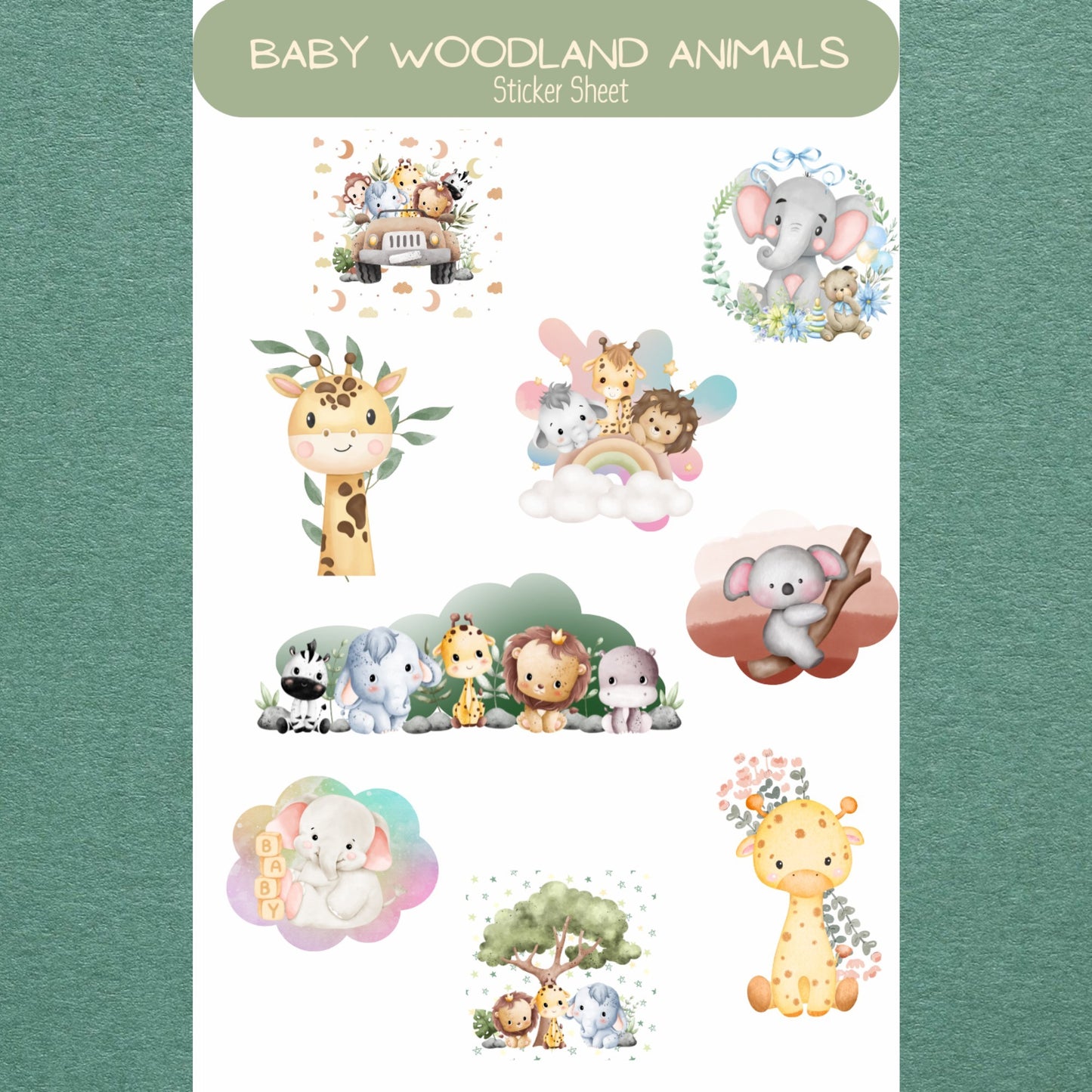 Vinyl Kiss Cut Baby Woodland Animals Sticker Sheet