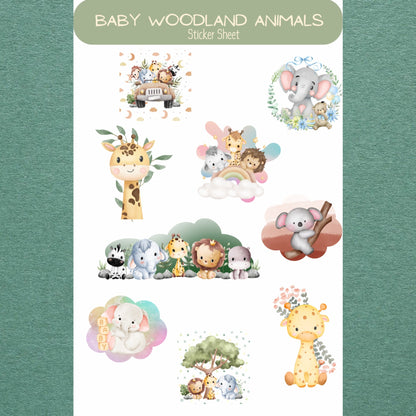 Vinyl Kiss Cut Baby Woodland Animals Sticker Sheet
