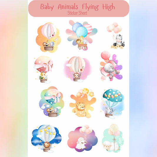 Vinyl Kiss-Cut "Baby Animals Flying High" Sticker Sheet